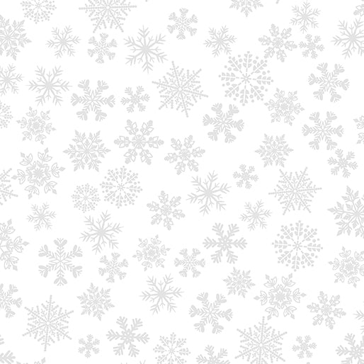Benartex Kanvas Holiday Snow Winter Snowflakes White on White Fabric