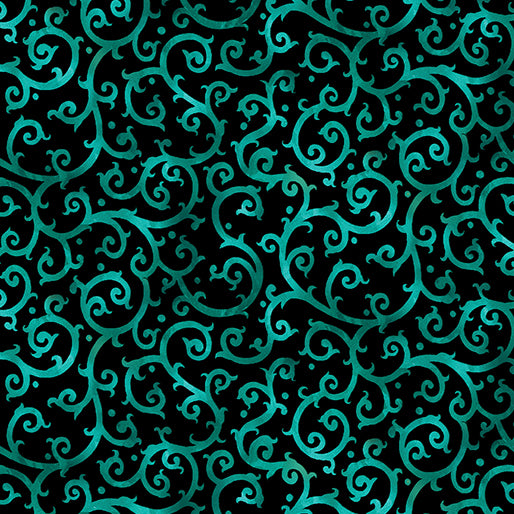 Christmas Spirit - Scrolling Splendor - Turquoise Black