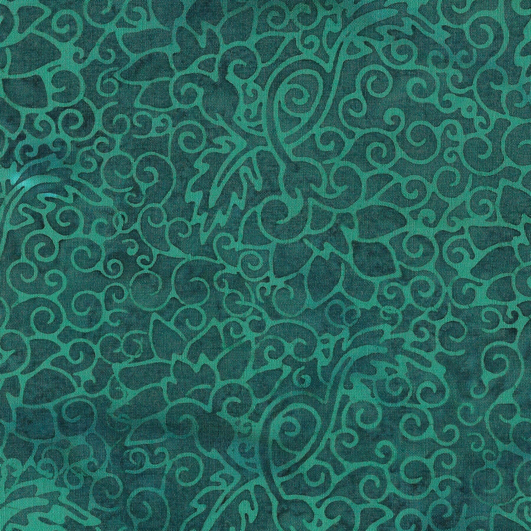 Island Batik - Swirl Outline Floral - Dark Teal