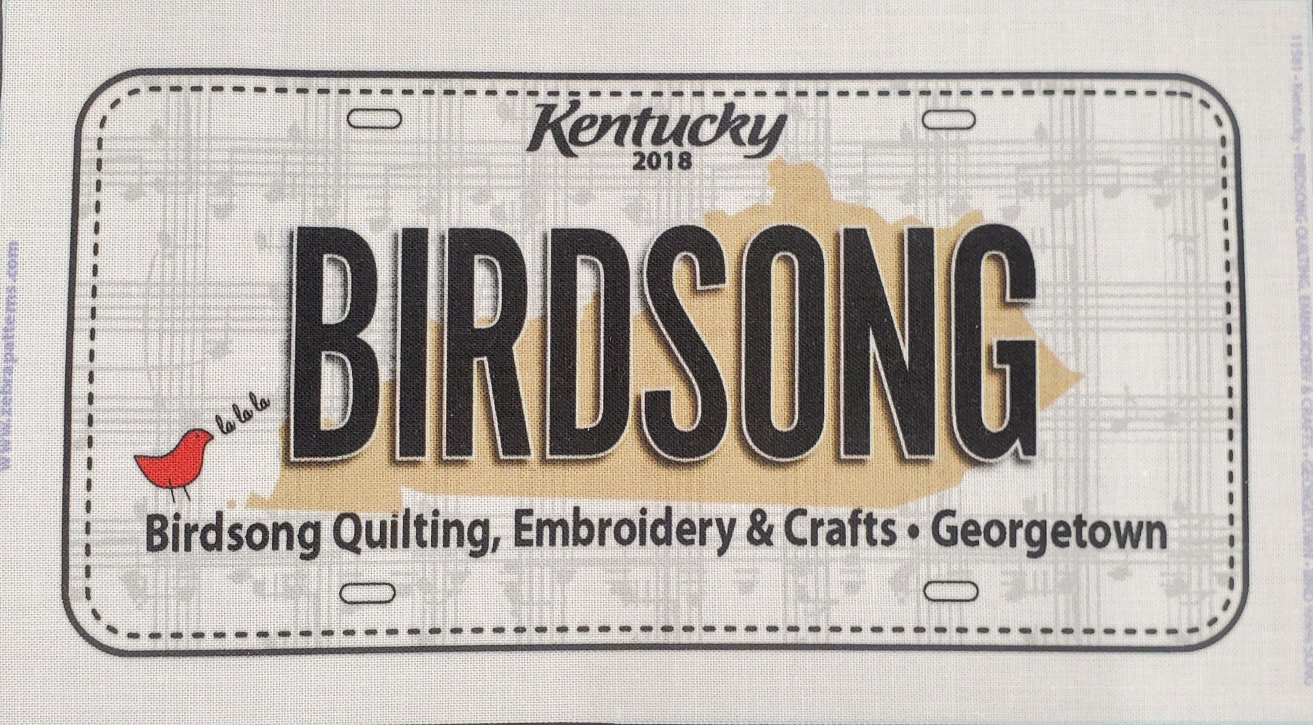 Row by Row License Plate - Kentucky - Birdsong 2018