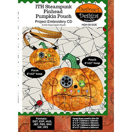 ITH Steampunk Pinhead Pumpkin Pouch - Project Embroidery CD