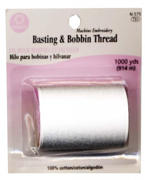 Cotton Machine Basting & Bobbin Embroidery Thread 80wt 1000yds White